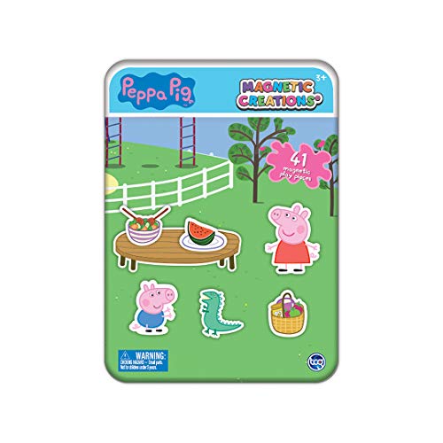 Peppa Pig Magnetic Creations Tin Dress Up Play Set includes 2 Sheets of Mix Match Dress Up Magnets with Storage Tin Great Travel Activity for Kids and Toddlers 0 belly baby and beyond