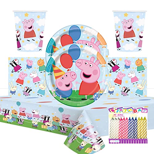 Peppa Pig Party Supplies Pack Serves 16 Peppa Pig Birthday Party Supplies Peppa Pig Plates Luncheon Napkins Cups and Table Cover with Birthday Candles Peppa Pig Birthday Bundle for 16 0 belly baby and beyond