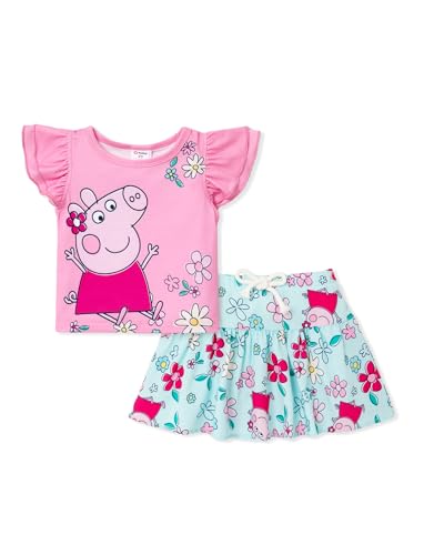 Peppa Pig Toddler Girl 2pcs Outfits Ruffled Top and Floral Print Skirt Set Clothes Set 2 6 Years 0 belly baby and beyond