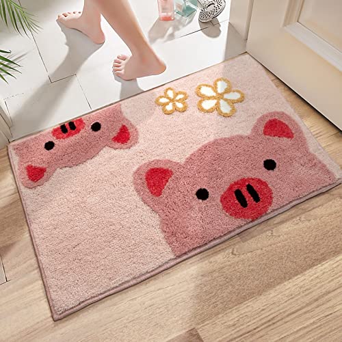 Pink Bathroom Rug Cute Bathroom Decor for Kids Kawaii Bath Mats for Bathroom Non Slip Microfiber Plush Bath Rug Machine WashablePink Pig 0 belly baby and beyond
