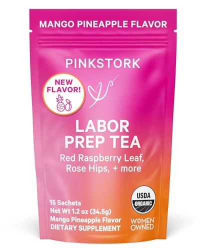 Pink Stork Organic Red Raspberry Leaf Labor Prep Tea Mango Pineapple with Nettle and Moringa Third Trimester Pregnancy Tea Labor and Delivery Essentials for Women 30 Cups 0 belly baby and beyond