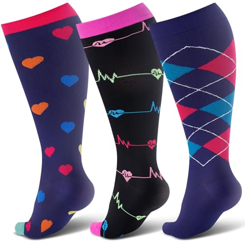 Plus Size Compression Socks for Women Men 3 Pairs Wide Calf Knee High Support for Circulatio for Nurses Pregnancy 0 belly baby and beyond