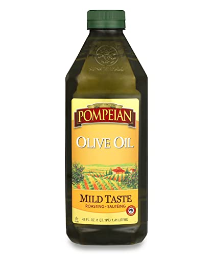 Pompeian Mild Taste Olive Oil Perfect for Roasting Sauteing Naturally Gluten Free Non Allergenic Non GMO 48 FL OZ 0 belly baby and beyond