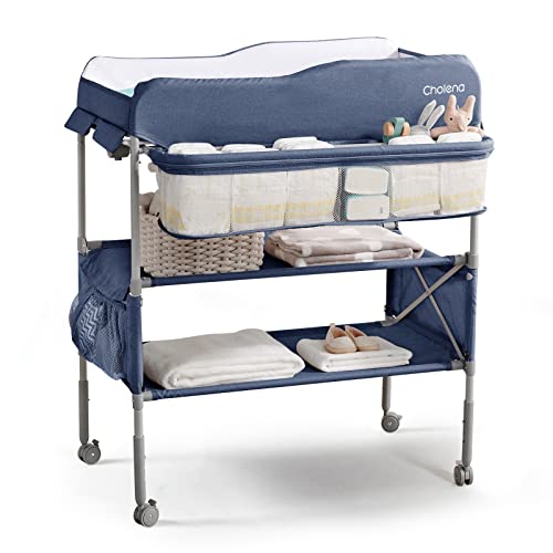 Portable Baby Changing TableFoldable Diaper Changing Station Baby Changing TablesWaterproof Diaper Changing Table with Drawers Adjustable Height Changing Station for Infant with Large StorageNavy 0 belly baby and beyond