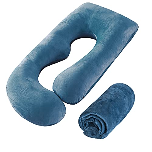 Pregnancy Pillow Cover G Shaped 57 Inch Replacement Pillowcase Used for Maternity Pillows 100 Velvet Double Zipper Stretch Fabric Super Soft Universal Type G Blue 0 belly baby and beyond