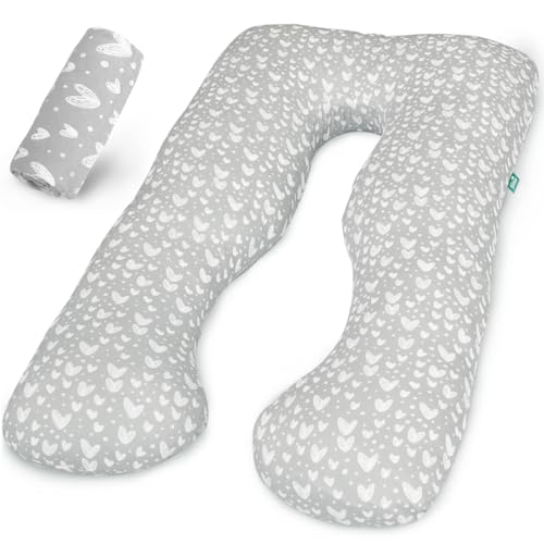 Pregnancy Pillow Cover U Shaped Super Soft Replacement Cover for Maternity Pillow Full Body Pregnancy Pillow Case Universal Fit Grey Hearts Print 0 belly baby and beyond