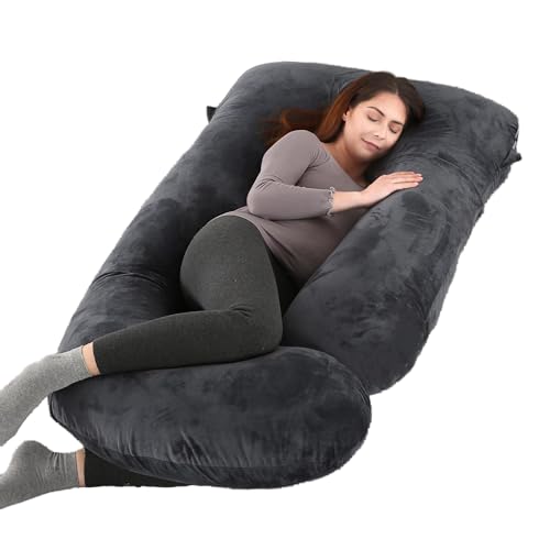 Pregnancy Pillow Full Body 57 Inch Maternity Pillow with Removable Washable Cover Sleep Support for Legs Back Neck Shoulder Hips Belly for Pregnent Women Velvet Cover Black 0 belly baby and beyond