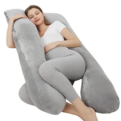 Pregnancy Pillows for Sleeping U Shaped Full Body Pillow Pregnancy Must Haves Maternity Pillow with Removable Velvet Cover 55inch Gray 0 belly baby and beyond