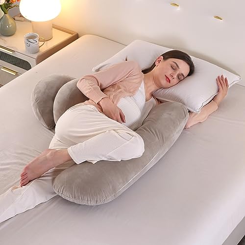Pregnancy Pillows for Sleeping Velvet Maternity Pillow Pregnancy Body Pillow Support for Back Legs Belly Hips of Pregnant Women Detachable and Adjustable Pregnancy Must Haves Khaki Gray 0 belly baby and beyond