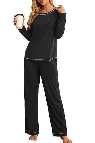 PrinStory Womens Pajama Set 2023 Lounge Sets Long Sleeve Sleepwear Soft 2 Piece Pjs with Pockets 0 belly baby and beyond
