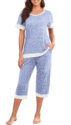 PrinStory Womens Pajama Set Short Sleeve Shirt and Capri Pants Sleepwear Pjs Sets Lounge Set 0 belly baby and beyond