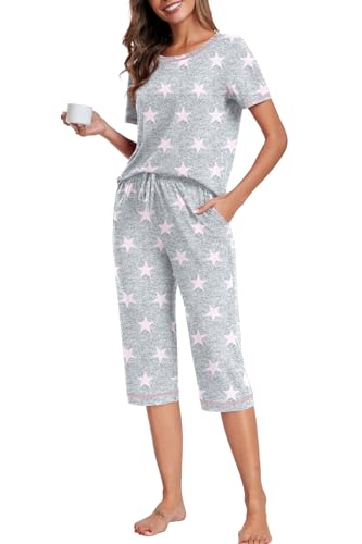 PrinStory Womens Pajama Sets Capri Pajamas for Women Set Soft Pjs Set Sleepwear with Pockets 0 belly baby and beyond