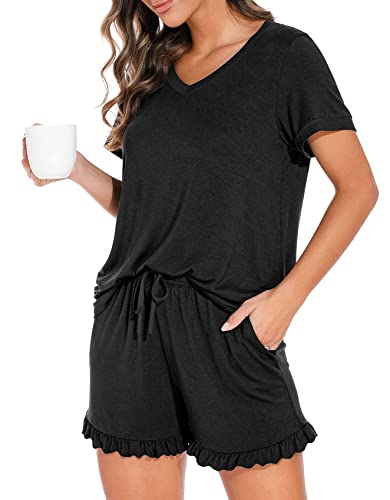 PrinStory Womens Pajamas Set Lounge Sets Short Sleeve Sleepwear Soft Pjs Shorts Set with Pockets 0 belly baby and beyond