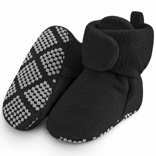 Pro Goleem Fleece Baby Booties Warm Cozy Baby Slippers Stay On Sock Shoes Easy to Put on Unisex Baby Gifts Soft Non Slip Adjustable Newborn Boots for Boys and Girls 0 belly baby and beyond