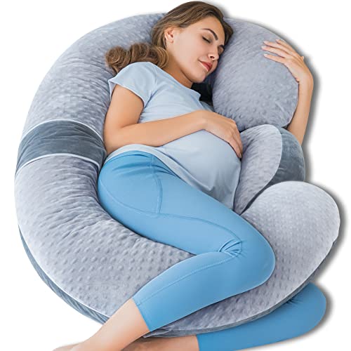 QUEEN ROSE Pregnancy Pillows E Shaped Full Body Pillow for Sleeping with Pregnancy Wedge Pillow for Belly Support 60 Inch Maternity Pillow for Side Sleeper Grey Bubble Velvet 0 belly baby and beyond