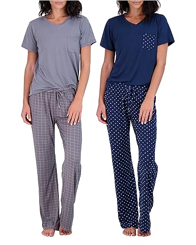 Real Essentials 2 Pack Womens Pajama Set Choose from Short Sleeve with Pocket or Long Sleeve without Pocket 0 belly baby and beyond
