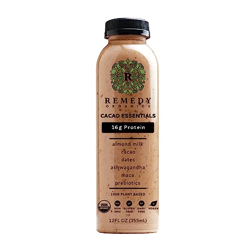 Remedy Organics Protein Cacao Essentials 12 FL Oz Plant Based Protein Shakes Ready To Drink USDA Organic Gluten Free Dairy Free Soy Free 0 belly baby and beyond