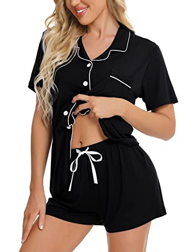 SWOMOG Womens Button Down Pajamas Set Short Sleeve Sleepwear Bride Soft Pj Lounge Sets XS 3XL 0 belly baby and beyond