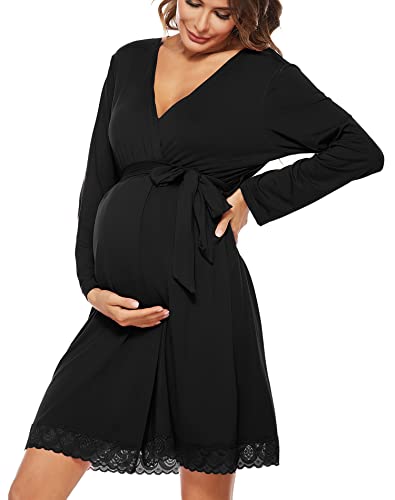 SWOMOG Womens Maternity Nursing Robe Pregnancy Hospital Breastfeeding Bathrobes 3 in 1 Labor Delivery Nightgowns 0 belly baby and beyond