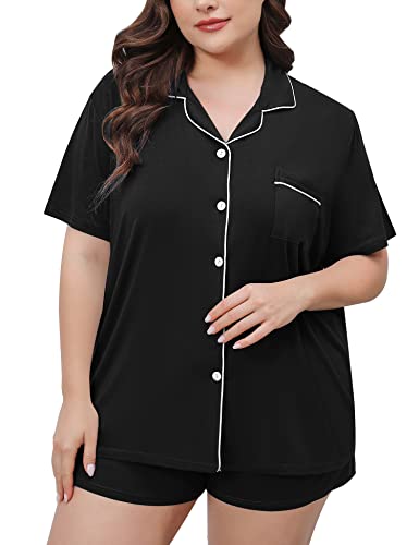 SWOMOG Womens Plus Size Pajamas Set Button Down Tops Short Sleeve Sleepwear Soft Pajama Shorts 2 Pcs Lounge Sets With Pocket 0 belly baby and beyond