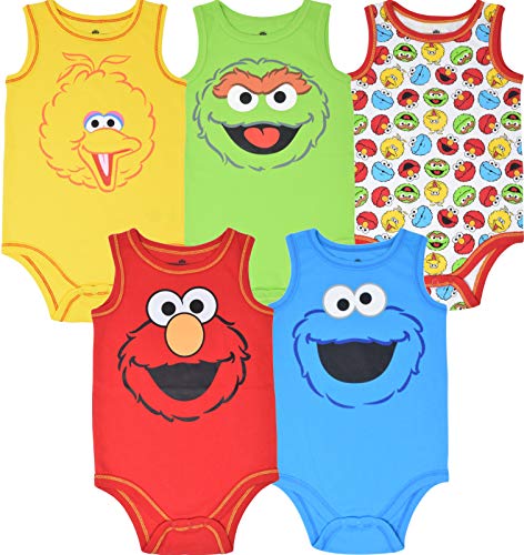 Sesame Street Baby Boy Girl 5 Pack Sleeveless Bodysuits 0 belly baby and beyond