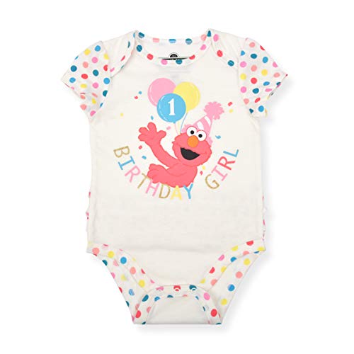 Sesame Street Baby Girls Birthday Elmo Short Sleeve Bodysuit Creeper for Infants White 0 belly baby and beyond