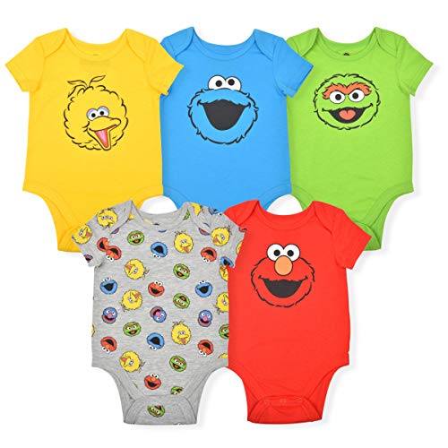 Sesame Street Boys 5 Piece Short Sleeve Baby Bodysuit Creeper Multi Colored Set 0 belly baby and beyond