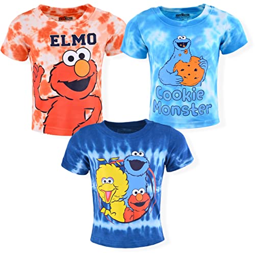 Sesame Street Boys Elmo Big Bird and Cookie Monster 3 Pack T Shirts for Infant and Toddler BlueOrange 0 belly baby and beyond