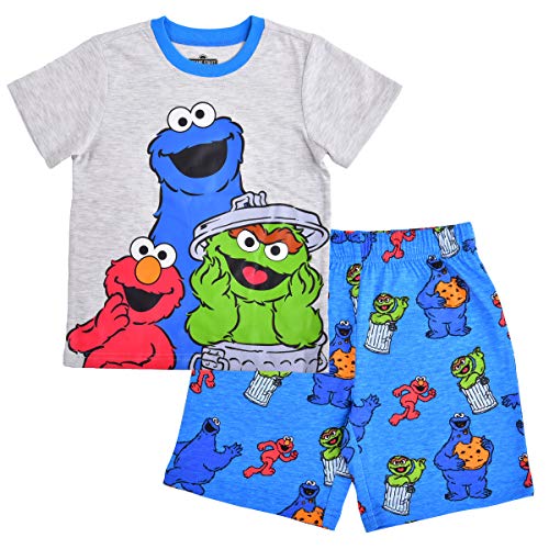 Sesame Street Boys Elmo Cookie Monster and Oscar the Grouch 2 Piece Matching T Shirt and Shorts Set GreyBlue 0 belly baby and beyond