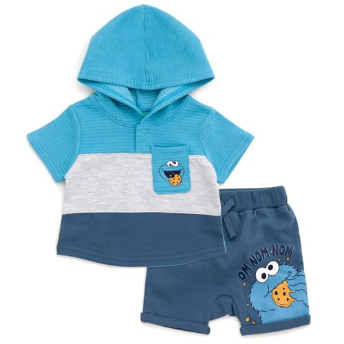 Sesame Street Cookie Monster Pullover Hoodie and French Terry Shorts Newborn to Toddler 0 belly baby and beyond