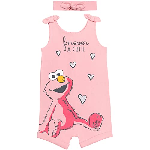 Sesame Street Elmo BabyToddler Girls Romper and Headband Bow Set 0 belly baby and beyond