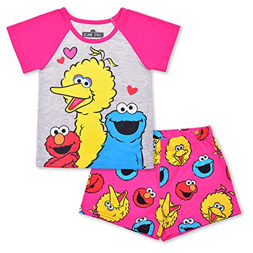 Sesame Street Elmo Cookie Monster and Big Bird Girls T Shirt and Short Set for Infant and Toddler PinkGrey 0 belly baby and beyond