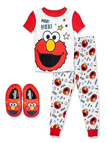 Sesame Street Elmo Toddler2 Piece Pajama Setwith Matching Toddler Elmo Slippers 100 Cotton Red 0 belly baby and beyond