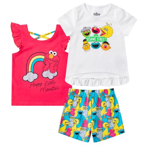 Sesame Street Elmo or Cookie Monster Girls T shirt Tank Top and Short Set for Infant and Toddler 0 belly baby and beyond