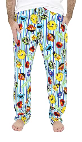Sesame Street Jersey Knit Pj Lounge Pants Pajamas for Men Elmo Cookie Monster Grover Big Bird Oscar Bert Ernie Large White 0 belly baby and beyond