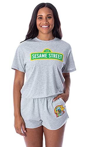 Sesame Street Womens Street Sign Shirt and Shorts 2 Piece Pajama Loungewear Set 0 belly baby and beyond