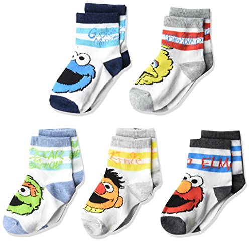 Sesame Street unisex baby Sesame Street 5 Pack Crew Casual Sock Grey Stripe Multi 2 4T US 0 belly baby and beyond