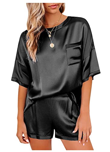 Silk Satin Pajamas Short Sleeve Silky 2 Pieces Pjs Women Sets Sleepwear Top with Pj Shorts 0 belly baby and beyond