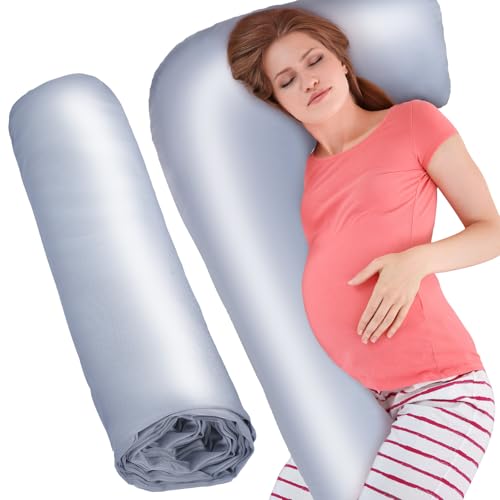 Silky Satin Pregnancy Pillow Cover Only Pillowcase L Shaped Snuggle Maternity Body Pillowcase for Cooling Skin Hair Full Body Pillow Cover with Hidden Zip Pillow Protector for Side Sleeper 0 belly baby and beyond