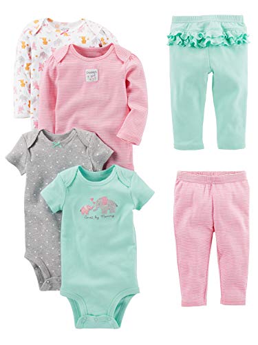Simple Joys by Carters baby girls 6 piece Bodysuits Short and Long Sleeve and Pants Set 0 belly baby and beyond