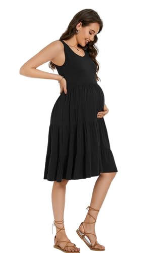 Smallshow Womens Maternity Dress Sleeveless Ruffle Tank Pregnancy Clothes 0 belly baby and beyond