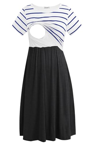 Smallshow Womens Short Sleeve Patchwork Nursing Dresses for Breastfeeding 0 belly baby and beyond