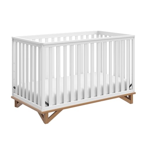 Storkcraft Santa Monica 5 in 1 Convertible Crib White with Vintage Driftwood GREENGUARD Gold Certified Modern Design Two Tone Baby Crib Converts to Toddler Bed Daybed and Full Size Bed 0 belly baby and beyond