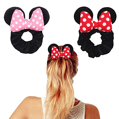 Styla Hair 2pk Mouse Ear Scrunchies for Kids Velvet Hair Bow Scrunchies for Women Sparkle Sequins Mouse Hair Bands for Pony Tail Minnie Mouse Ears Red White Puff Dot 0 belly baby and beyond