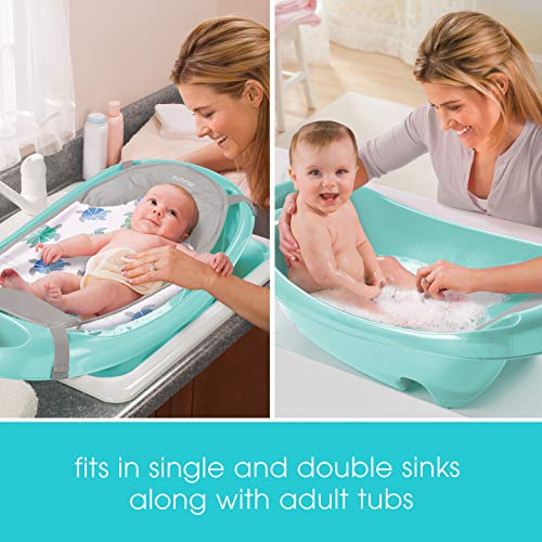 Summer Infant Splish n Splash Newborn to Toddler Tub Aqua 3 Stage Tub for Newborns Infants and Toddlers Includes Fabric Newborn Sling Cushioned Support Parent Assist Tray and a Drain Plug 0 4 belly baby and beyond