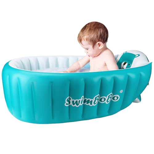Swimbobo Inflatable Baby Bath Tub Portable Foldable Travel Mini Swimming Pool Helps Infants to Toddler Tub Blue 0 belly baby and beyond