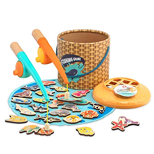 TOP BRIGHT Montessori Toddler Fishing Game Kids Wooden Magnetic Fishing Toys Gifts for 3 Years Old Girls Boys 0 belly baby and beyond