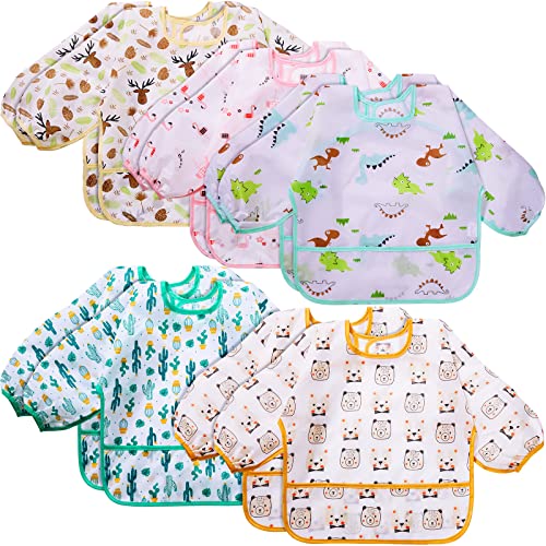 Tarpop 10 Pack Long Sleeve Bibs for Babies Shirt Bib Waterproof Sleeved Bibs for Babies Eating Feeding Soft Toddler Bibs 0 belly baby and beyond