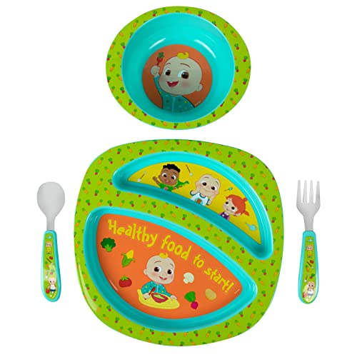 The First Years CoComelon Dinnerware Set Toddler Plates and Toddler Utensils 4 Count 0 belly baby and beyond