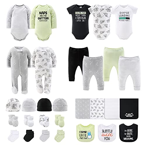 The Peanutshell Newborn Clothes Accessories Set 30 Piece Layette Gift Set Fits Newborn to 3 Months Elephant Funny Sayings 0 belly baby and beyond